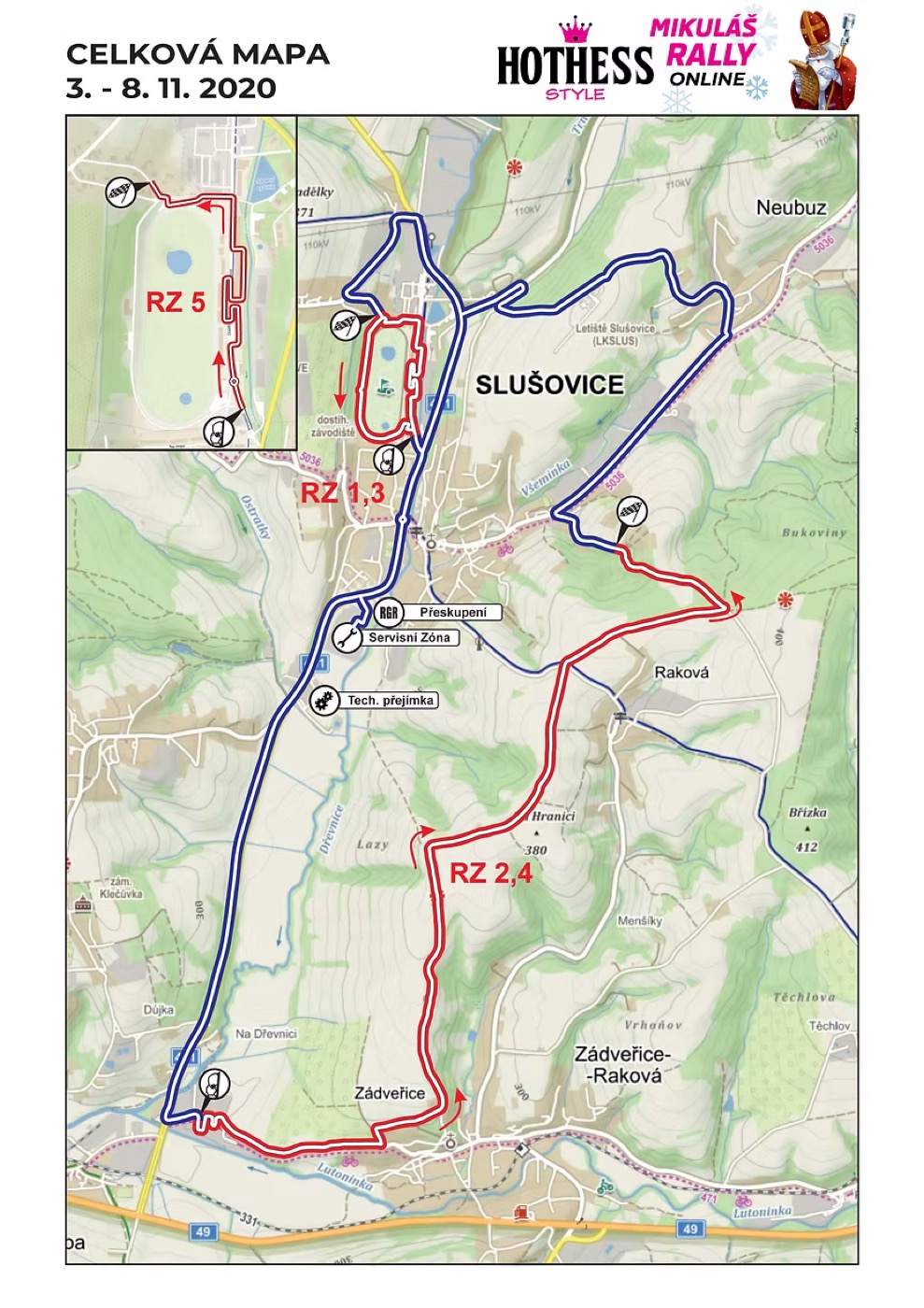 Celková mapa Mikuláš Rally Online 3.–8. 11. 2020